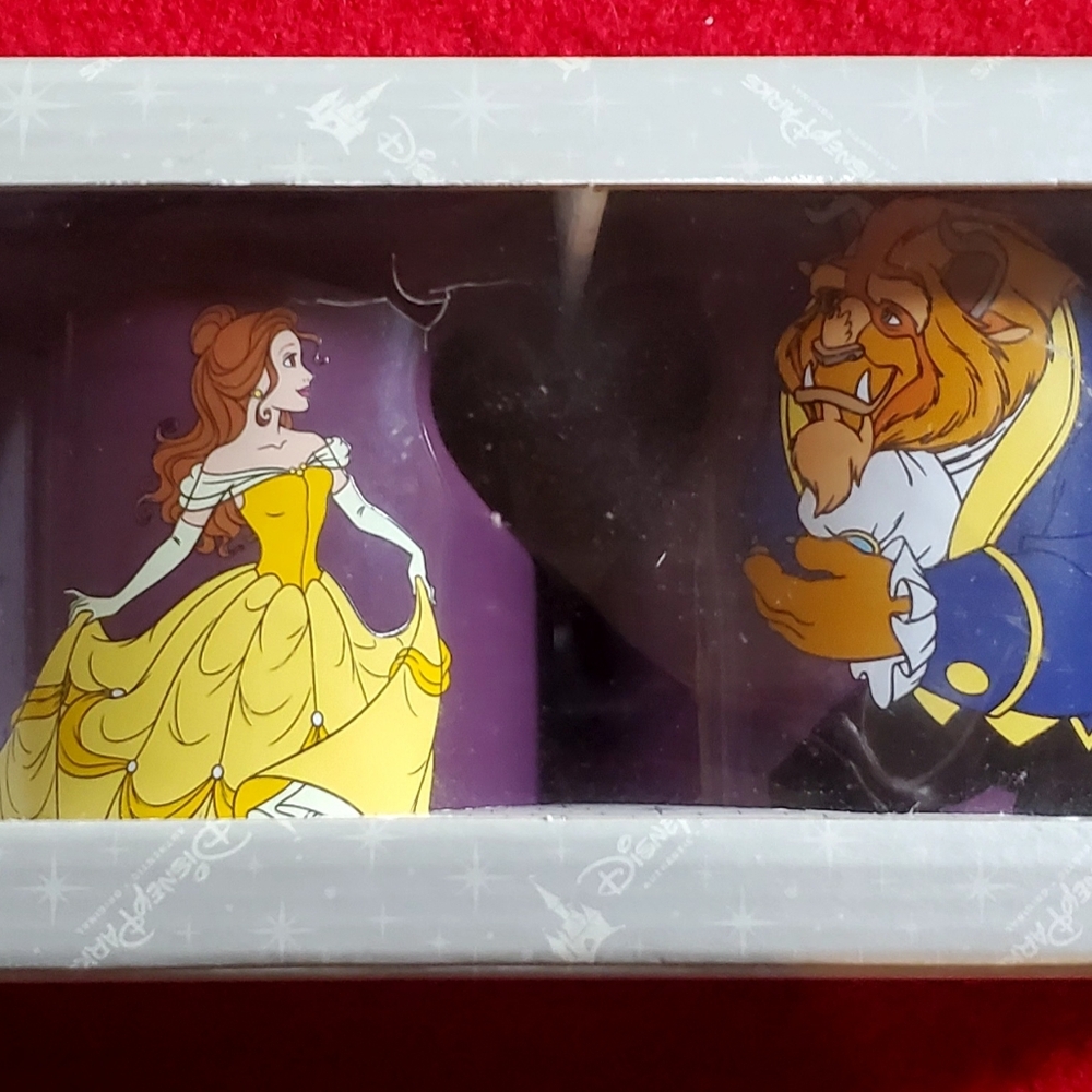 Disney Purple Beauty and the Beast Heart-Handle Ceramic Mug Pair